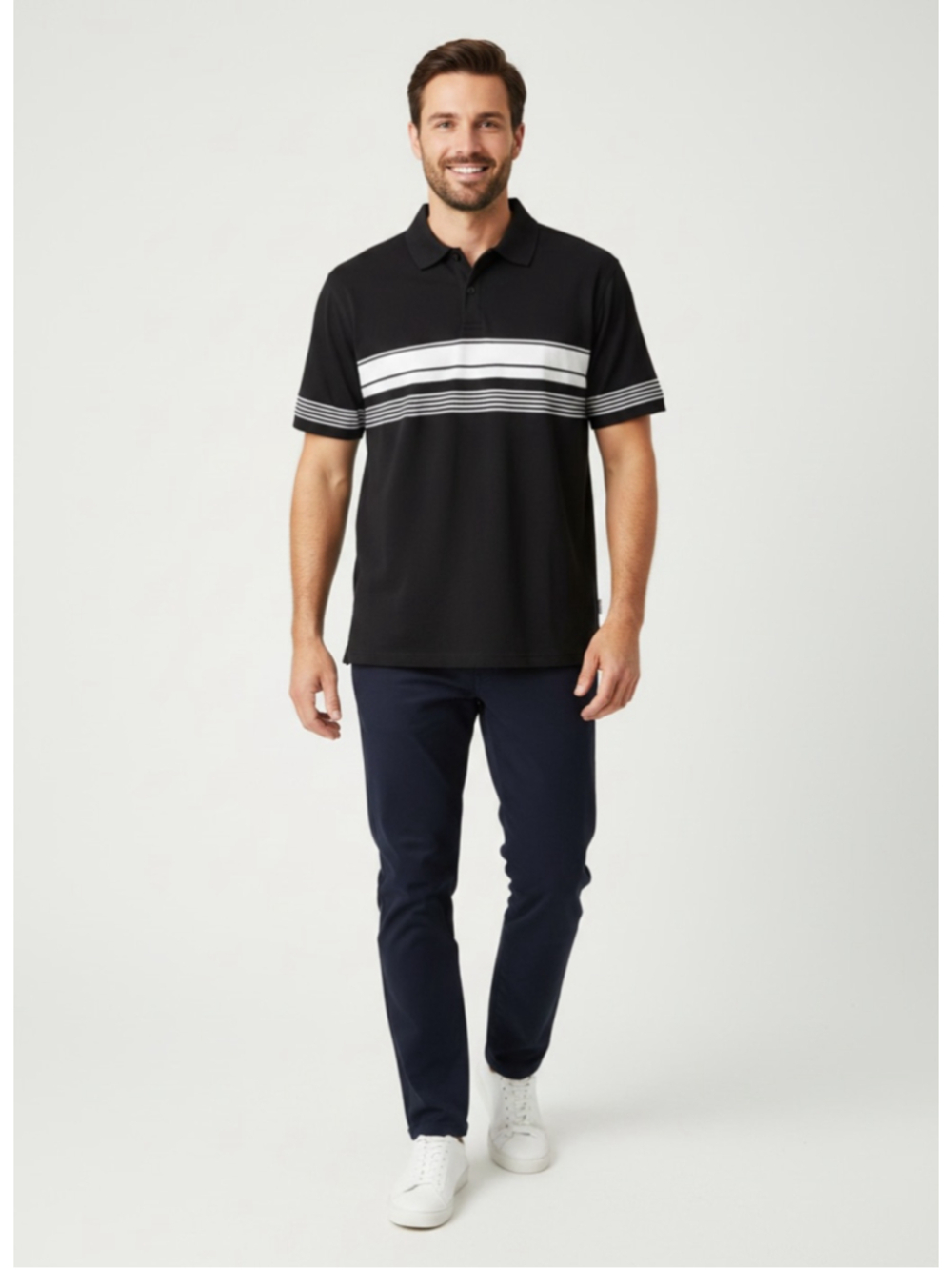 IZOD XFG Mens XXL Black White Striped Golf Polo Shirt Cool-FX Stretch Tech